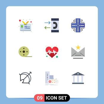 Editable Vector Line Pack of 9 Simple Flat Colors of pulse movie computing film server Editable Vector Design Elements