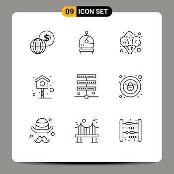 9 Universal Outline Signs Symbols of server hosting healthcare data house Editable Vector Design Elements