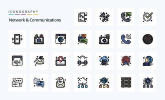 paquete de iconos de estilo lleno de línea de 25 redes y comunicaciones vector