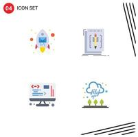 Pack of 4 creative Flat Icons of email data seo editor management Editable Vector Design Elements