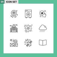 Universal Icon Symbols Group of 9 Modern Outlines of firework office mail city shopping Editable Vector Design Elements