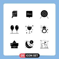 Universal Icon Symbols Group of 9 Modern Solid Glyphs of cocktail fly comment balloon target Editable Vector Design Elements