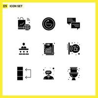 Modern Set of 9 Solid Glyphs Pictograph of teamwork meeting sync chat popup Editable Vector Design Elements