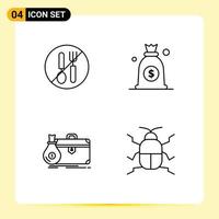 Universal Icon Symbols Group of 4 Modern Filledline Flat Colors of food business spoon money open Editable Vector Design Elements