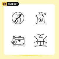 Universal Icon Symbols Group of 4 Modern Filledline Flat Colors of food business spoon money open Editable Vector Design Elements