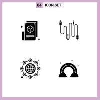 Mobile Interface Solid Glyph Set of 4 Pictograms of blog page global web blogging cable marketing Editable Vector Design Elements