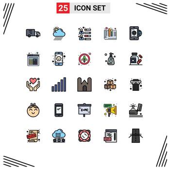 Paquete de color plano de 25 líneas llenas de interfaz de usuario de signos y símbolos modernos de creación de prototipos de engranajes desarrollo de empresarios elementos de diseño de vectores editables creativos