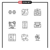 Set of 9 Commercial Outlines pack for mobile site camera page internet Editable Vector Design Elements