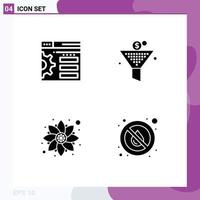 User Interface Pack of 4 Basic Solid Glyphs of design rangoli filter return on investment drop Editable Vector Design Elements