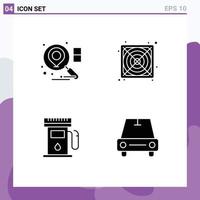 Set of 4 Commercial Solid Glyphs pack for location sign hardware gas vehicles Editable Vector Design Elements