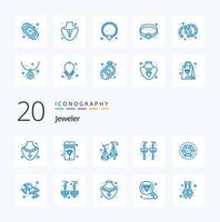 20 Jewellery Blue Color icon Pack like cufflink wedding jewelry ring diamond vector