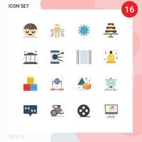 User Interface Pack of 16 Basic Flat Colors of photo editor global world gear Editable Pack of Creative Vector Design Elements