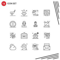 Set of 16 Vector Outlines on Grid for web settings tree online umbrella Editable Vector Design Elements