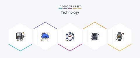 Technology 25 FilledLine icon pack including feature. smart. hierarchy. device. hardware vector