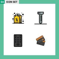 Pictogram Set of 4 Simple Filledline Flat Colors of discount creditcard shopping control cards Editable Vector Design Elements