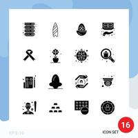 Solid Glyph Pack of 16 Universal Symbols of ribbon private boiled egg funds financing Editable Vector Design Elements