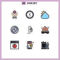 Pictogram Set of 9 Simple Filledline Flat Colors of cd music left disc shinning Editable Vector Design Elements