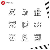 Pictogram Set of 9 Simple Outlines of contact address building message ear Editable Vector Design Elements