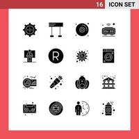 Universal Icon Symbols Group of 16 Modern Solid Glyphs of business wifi cd iot clock Editable Vector Design Elements