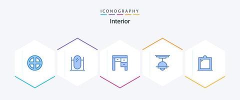 Paquete interior de 25 íconos azules que incluye luz. interior. espejo. mueble. interior vector