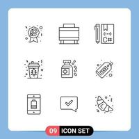 Mobile Interface Outline Set of 9 Pictograms of bottle hot code drink coffee Editable Vector Design Elements