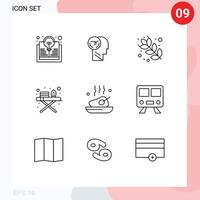 9 esquemas de vectores temáticos y símbolos editables de comida velocidad de pollo herramientas de planchado tabla de planchar elementos de diseño de vectores editables
