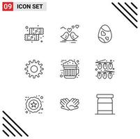 Group of 9 Outlines Signs and Symbols for cocoa setting bird gear heart Editable Vector Design Elements