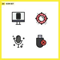 Group of 4 Modern Filledline Flat Colors Set for control microphone buoy rescue computers Editable Vector Design Elements