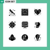 Editable Vector Line Pack of 9 Simple Solid Glyphs of monitor users emojis team love Editable Vector Design Elements
