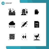 Set of 9 Commercial Solid Glyphs pack for online share person link cold Editable Vector Design Elements