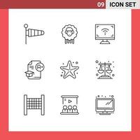 Mobile Interface Outline Set of 9 Pictograms of a education electronics cap tv Editable Vector Design Elements