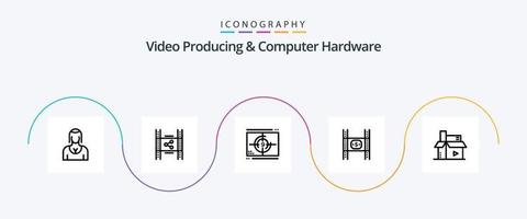 Video Producing And Computer Hardware Line 5 Icon Pack Including film. budget. pp. premiere. numbers vector