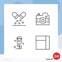 4 User Interface Line Pack of modern Signs and Symbols of capsule rose pills photo grid Editable Vector Design Elements