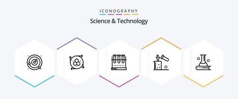 paquete de iconos de 25 líneas de ciencia y tecnología que incluye tubo de ensayo. ciencia. herramienta de modelado químico. cristalería de laboratorio vector