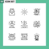 Pack of 9 Modern Outlines Signs and Symbols for Web Print Media such as form disease file tree growth Editable Vector Design Elements