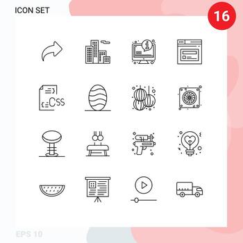 conjunto de esquema de interfaz móvil de 16 pictogramas de desarrollo de codificación página de sitio web de preguntas frecuentes elementos de diseño vectorial editables vector