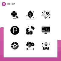 Solid Glyph Pack of 9 Universal Symbols of business pieces pie sign coin Editable Vector Design Elements