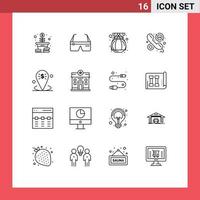 Group of 16 Outlines Signs and Symbols for banking hours google help customer Editable Vector Design Elements