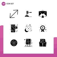 Set of 9 Commercial Solid Glyphs pack for mobile help hammer email communication Editable Vector Design Elements