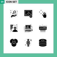 Pack of 9 creative Solid Glyphs of computer man hand labour architecture Editable Vector Design Elements