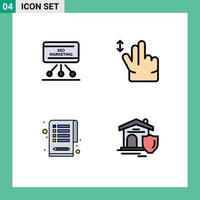 Pictogram Set of 4 Simple Filledline Flat Colors of seo clipboard board hand shield Editable Vector Design Elements