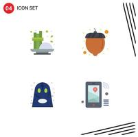 Pictogram Set of 4 Simple Flat Icons of cinnamon halloween seasoning nut internet Editable Vector Design Elements