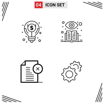 4 User Interface Line Pack of modern Signs and Symbols of business delete note dollar supervised learning office Editable Vector Design Elements