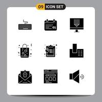 Pack of 9 Modern Solid Glyphs Signs and Symbols for Web Print Media such as analysis love coding gift programing Editable Vector Design Elements