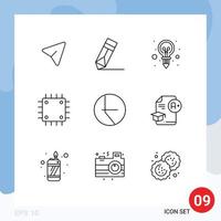 9 Outline concept for Websites Mobile and Apps chart gadget bulb devices chipset Editable Vector Design Elements