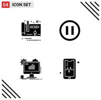 Mobile Interface Solid Glyph Set of 4 Pictograms of architecture web media analytics phone Editable Vector Design Elements