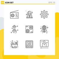 Editable Vector Line Pack of 9 Simple Outlines of earnings revenue interface easter christian Editable Vector Design Elements