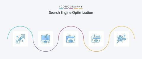 paquete de iconos seo blue 5 que incluye destino. flecha. vista de ojo ajustes. carpeta vector