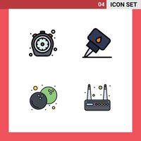 Mobile Interface Filledline Flat Color Set of 4 Pictograms of chrono food time mechanic modem Editable Vector Design Elements