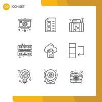 9 User Interface Outline Pack of modern Signs and Symbols of cloud memory paper computer travel Editable Vector Design Elements